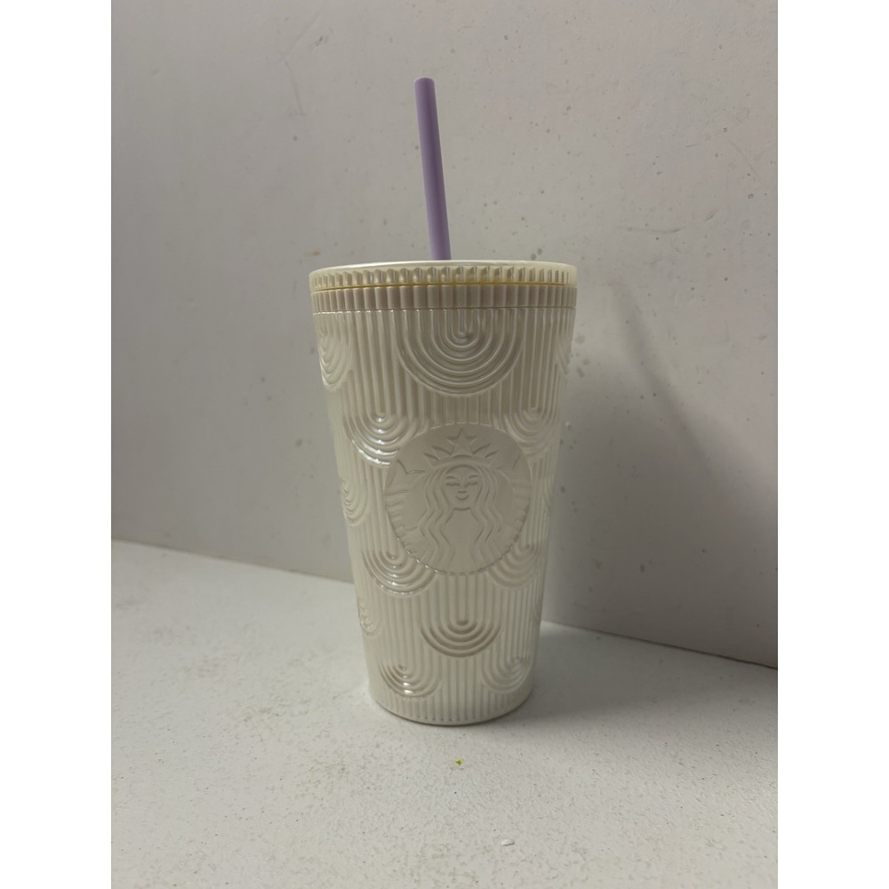 2022 Starbucks 16oz Pearl White Mermaid Cold Cup Tumbler Siren Shell W/Straw New